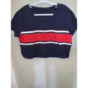 Blue, White and Red Striped Cropped Top